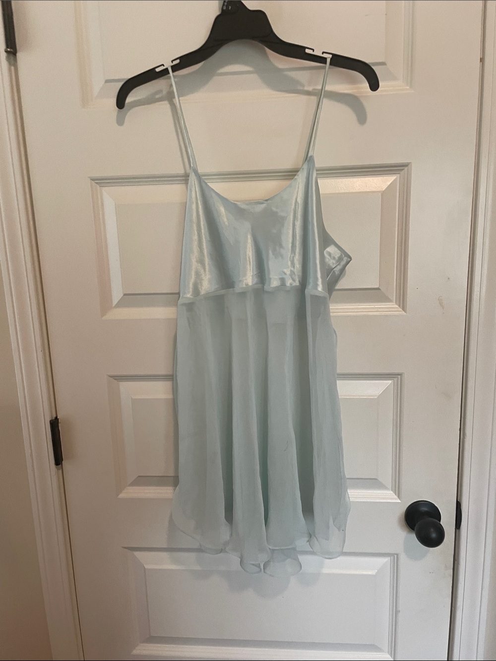 Light Blue Satin & Chiffon Spaghetti Strap Top